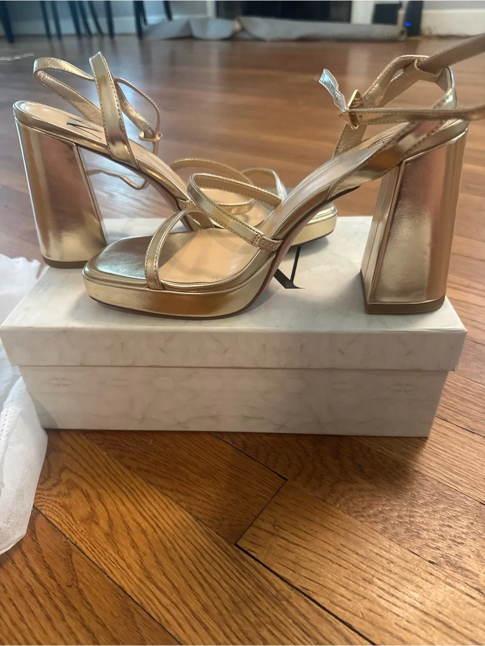 MIA Gold Metallic Platform Ankle-Strap Sandals